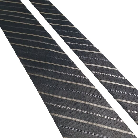 Men Black Gray Striped Croft Barrow Necktie Silk Blend Business Formal Wear Gift - Picture 2 of 5